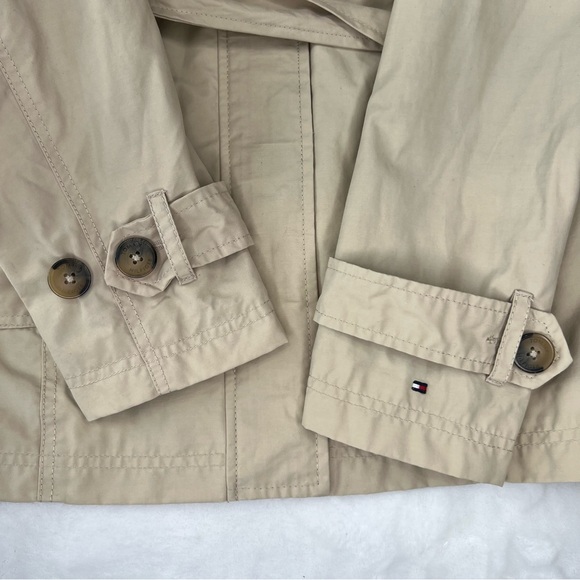 Tommy Hilfiger Trench Coat Belted Jacket Hidden Hood Beige Tan Medium M - Picture 8 of 17